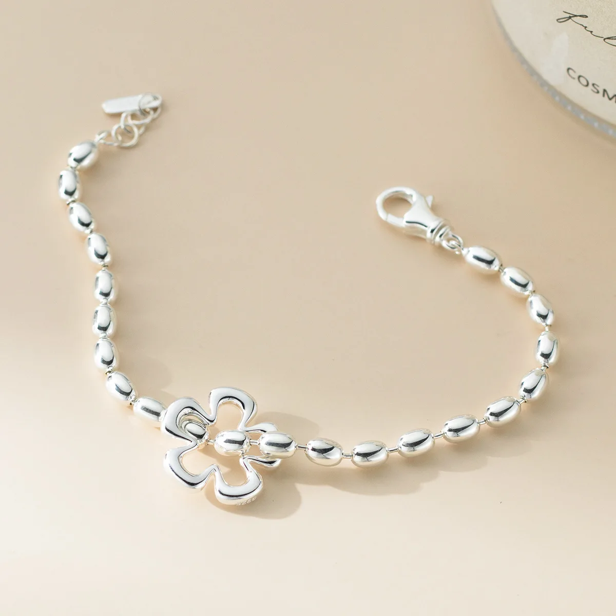 

Эллиптические бусины из стерлингового серебра 925 пробы, дизайнерский браслет, цветочные украшения, роскошные женские модные аксессуары 17 см, подарки для женщин