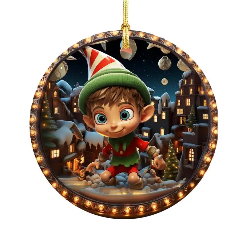 Christmas Tree Sign Ornaments 3D Visual Effect Round Christmas Ornaments Winter Fesitval Theme Decorative Ornaments For Car