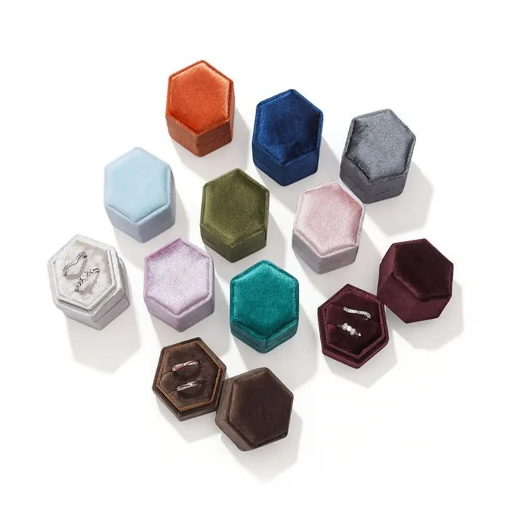 New A Pair of Rings Jewelry Box Velvet Hexagon Ring Box Elegant Luxury Gift Box Anniversary