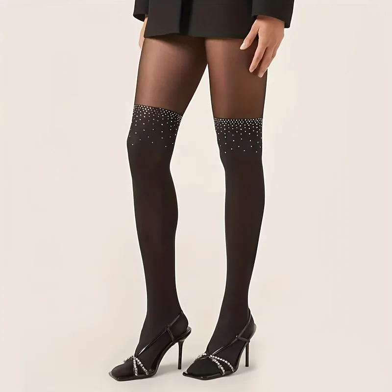 Glänzende Strass-Leggings für Damen, Anti-Snag-Stretch-Patchwork-Strumpfhose für Party, Date, Nacht, Club und Arbeit