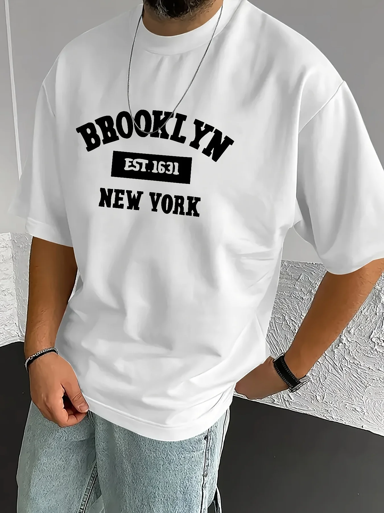 

Brooklyn New York EST. 1631 Graphic Print T-Shirt for Men - Polyester Blend Casual Crew Neck Tee