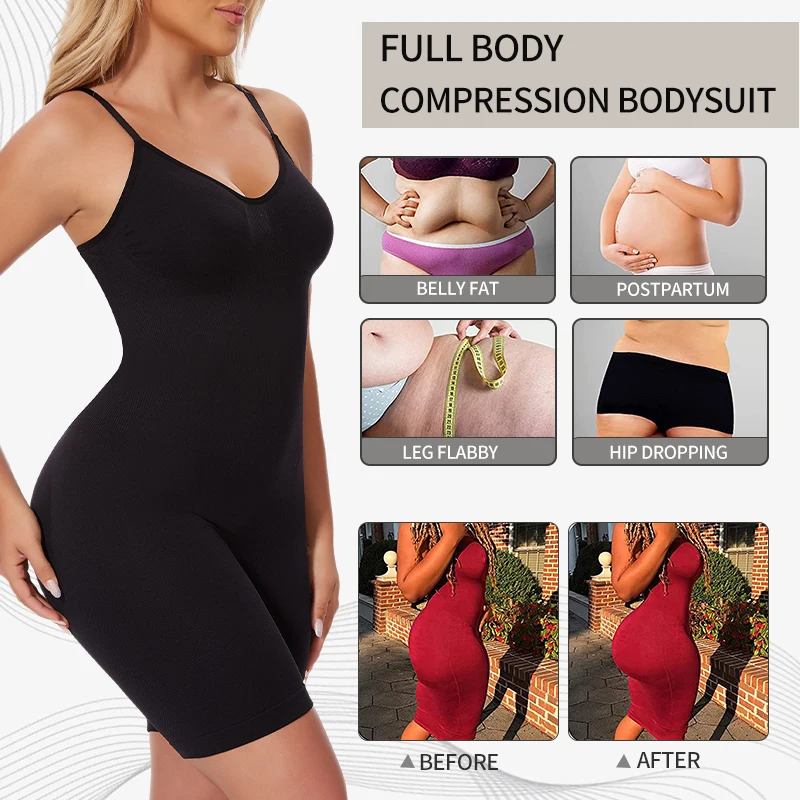 Seamless Bodysuit Shapewear Women Tank Top Tummy Control Full Body Shaper Anti Chafing Shorts Slimming Waist Trainer Butt Lifter