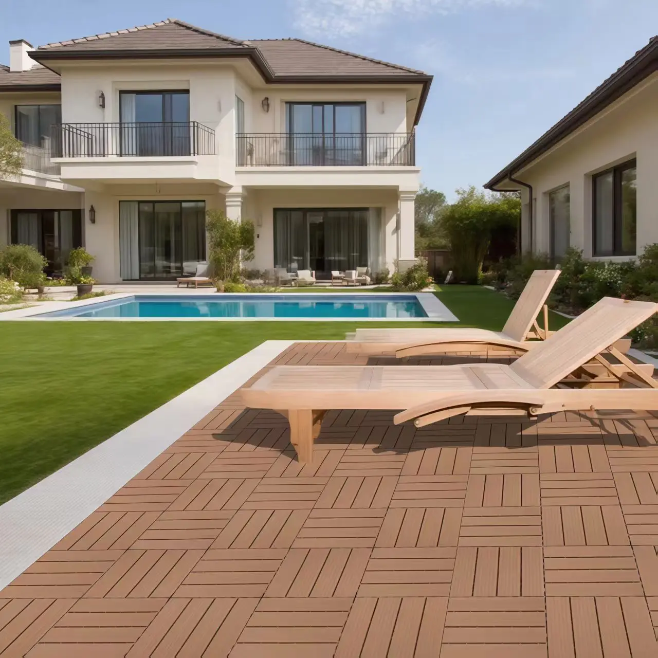 

Plastic Interlocking Deck Tiles, 12.00"x12.00", Patio Flooring Outdoor Waterproof All Weather Use for Garden Poolside Front