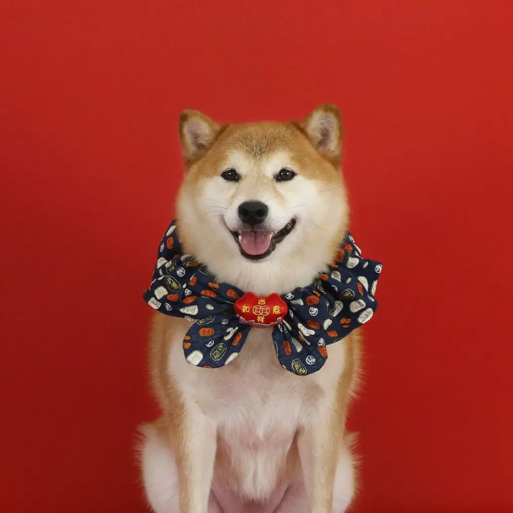 Chinese Style Pet New Year Scarf Collar Adjustable Warm Pet Cat Tie Blessing Handmade Cat Clothes New Year Celebration