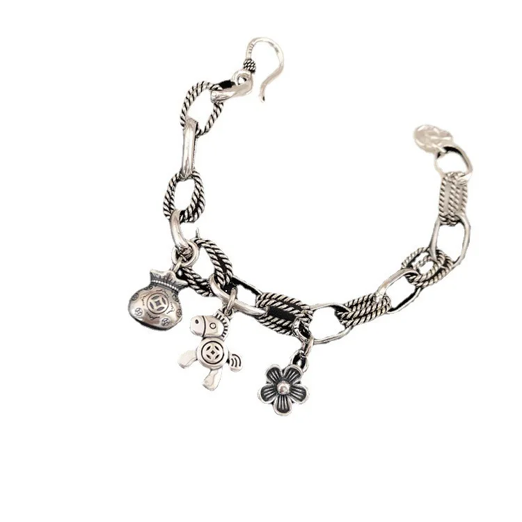 New Arrival Trendy Horse & Flower Retro Thai Silver Female Charm Bracelet Promotion Jewelry For Women Birthday Gifts No Fade