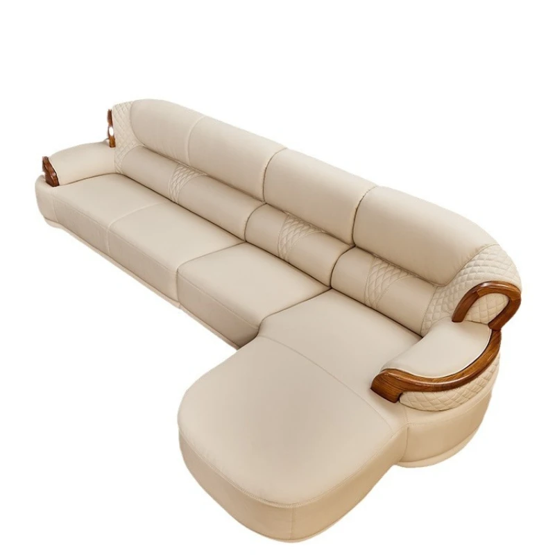 

New Chinese ebony leather sofa solid wood sofa leather cowhide modern simple living room furniture villa set