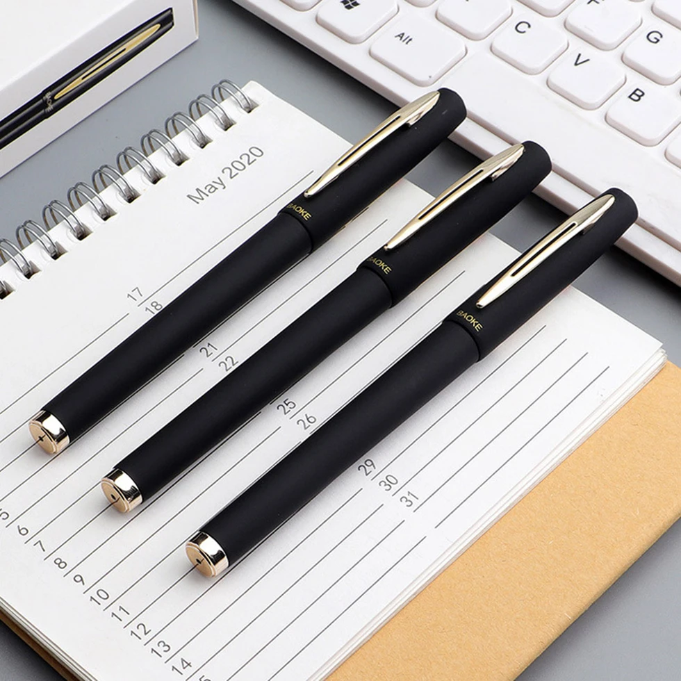 Baoke 0,5/0,7/1,0 mm großes Fassungsvermögen, Signaturset, antibakterieller Stift, schwarzer Carbon, Büro-Neutral-Tintenroller, Business-Nachfüllung – Detail 6