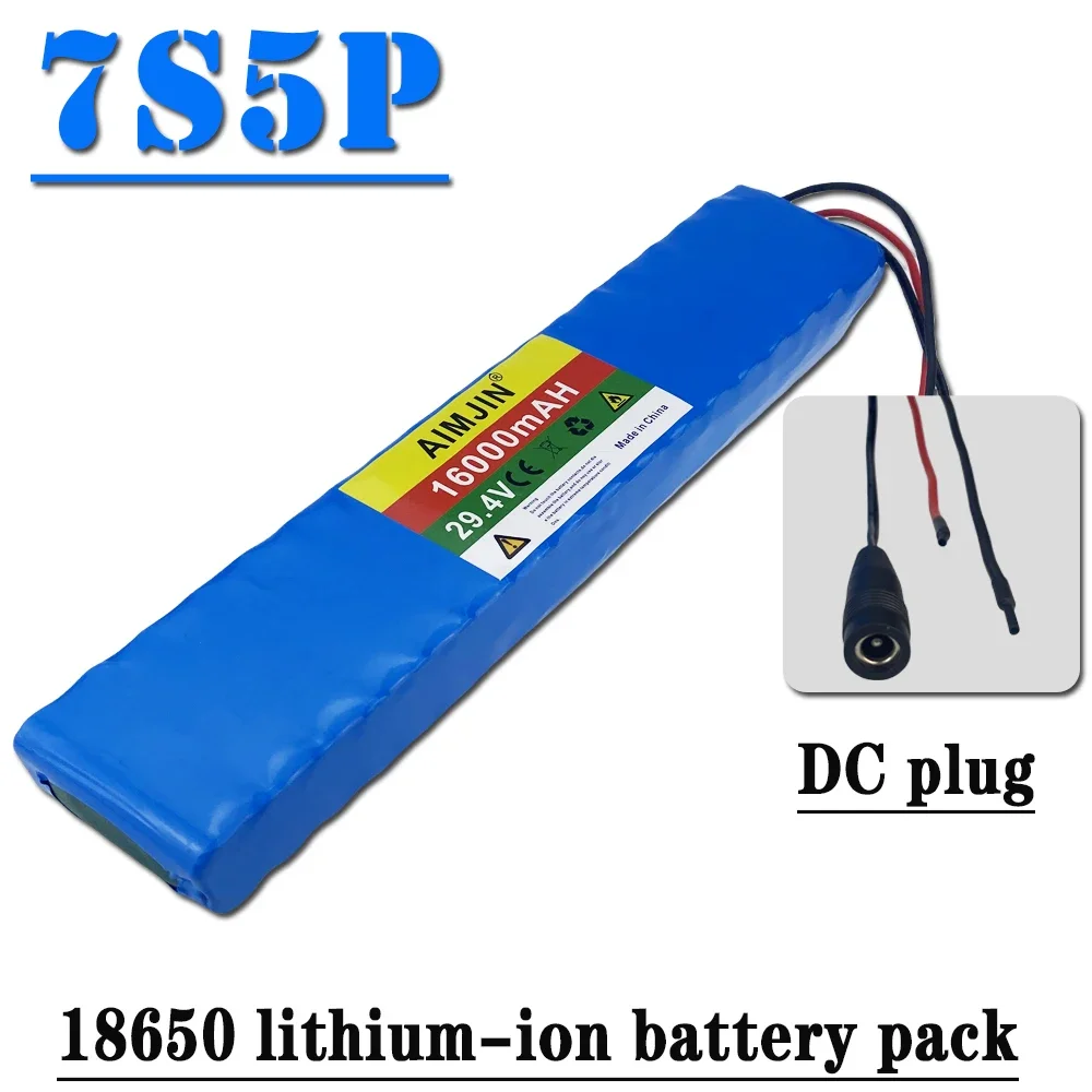 Lithium Battery 7S5P 18650 24V 16AH 15A BMS 500W 29.4 V Adapté Aux Véhicules Électriques Électriques Électriques + Chargeur 2A