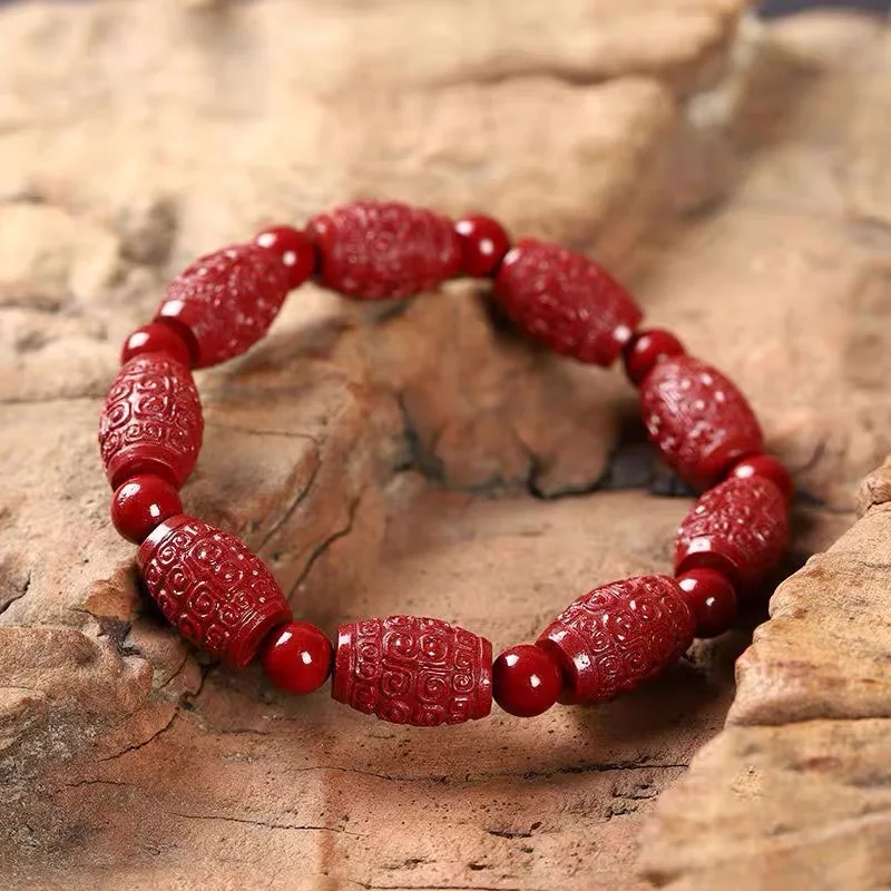 Women's Red Cinnabar Circular Bead Bracelet Hand Knitting Genuine Natural Bangle  Accessory Fashion Gift Jewelry Energy Healing