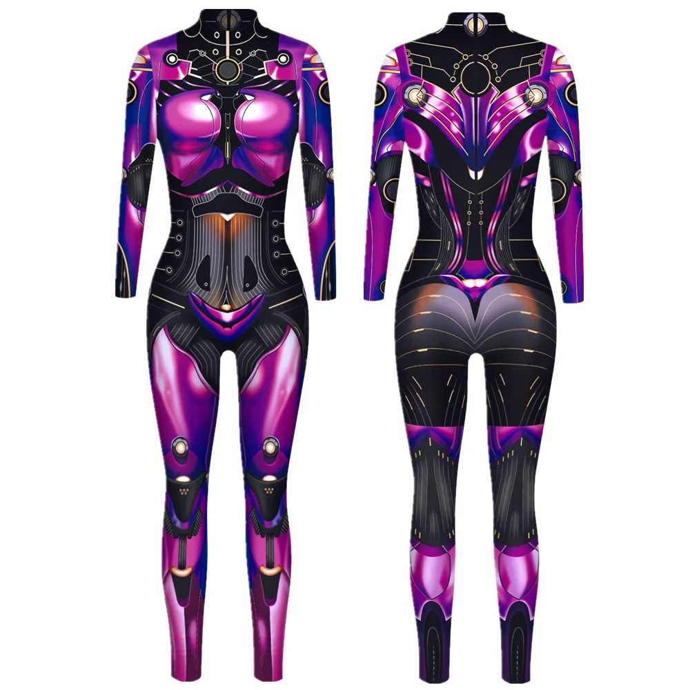 Fantasias cosplay de robô punk para mulheres, macacão gótico, macacão zentai para o carnaval, macacão de Halloween