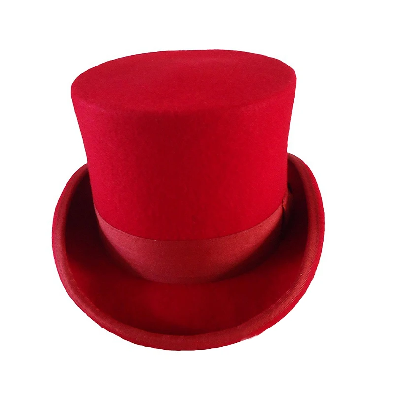 100% Wool Felt Top Hat for Men Women Cylinder High Hat Topper Dress Up Party Costume Fedora Magician Theater Hat