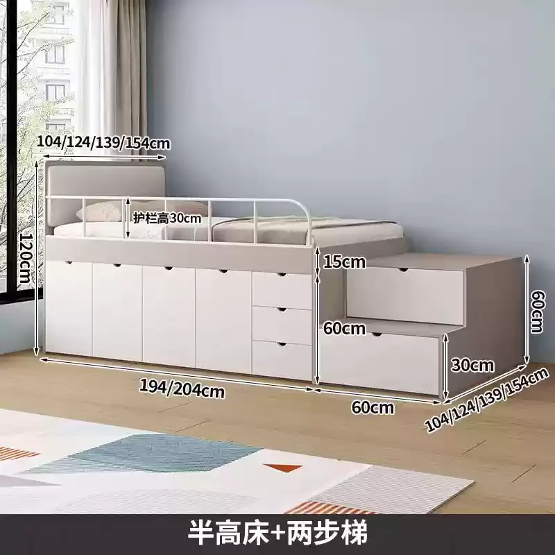 Customizable small apartment children's half-height bed bedroom storage tatami bed view 6
