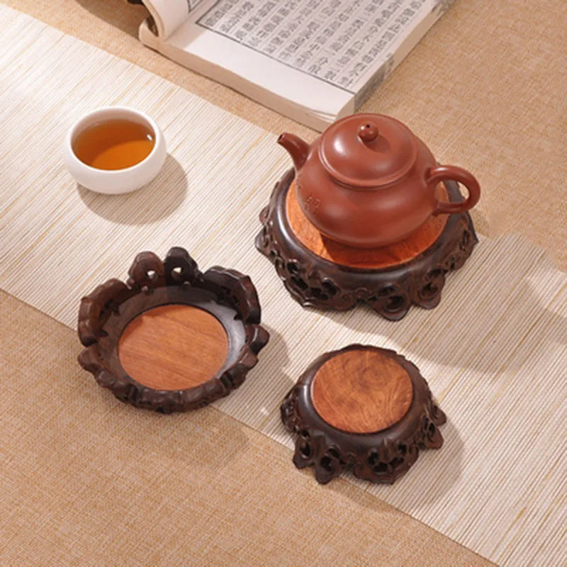 Solid Wood Chinese Traditional Ruyi Built Tea Pot, Jade Ware, Agate Tea Pot, Antique, Home Decoration Base