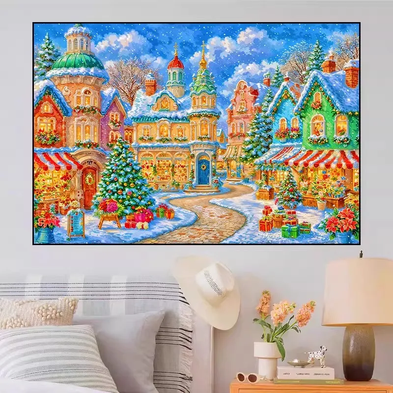 

9ct 100x75cm Winter Town Embroidery DIY Printed Kits Cross Stitch Needlework Set Home Decor Crafts 61 Colors