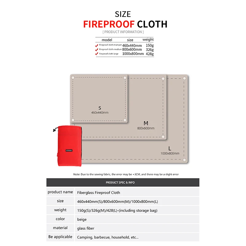 Outdoor Camping Fireproof Cloth BBQ Fiberglass Fire Blanket Insulation Mat Resistant Flame Retardant Fiber Glass