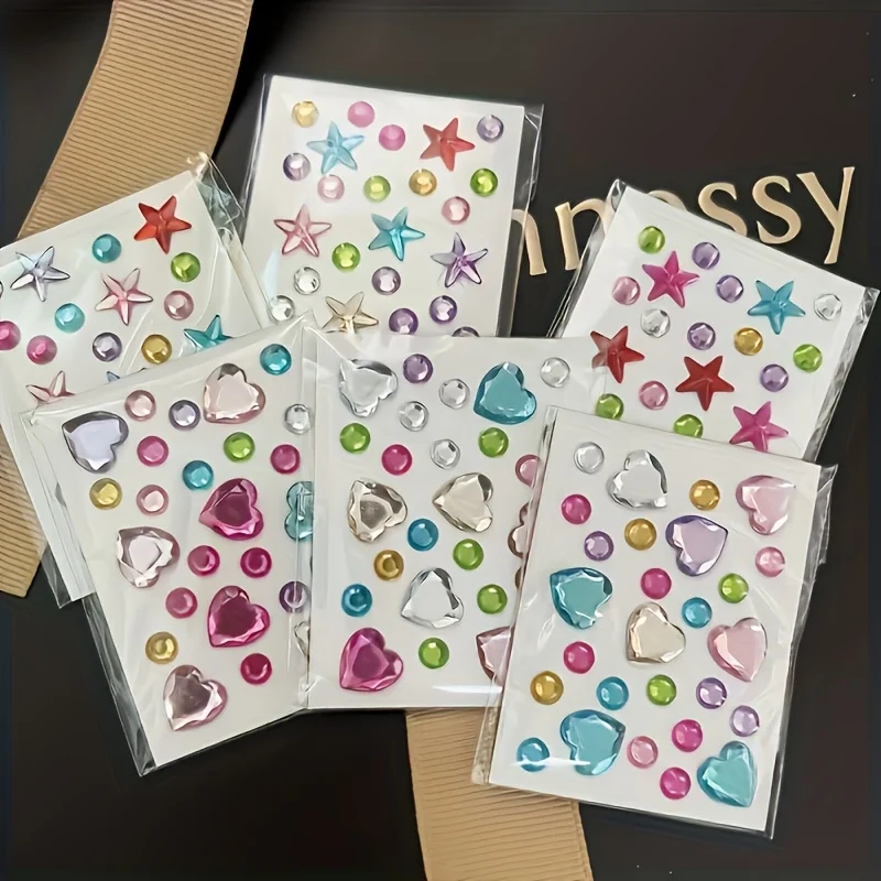 10Packs Random Style Mini Stickers, Self‑Adhesive Multicolor Decals for Crafts Nail Art Face Body Hair Decorations