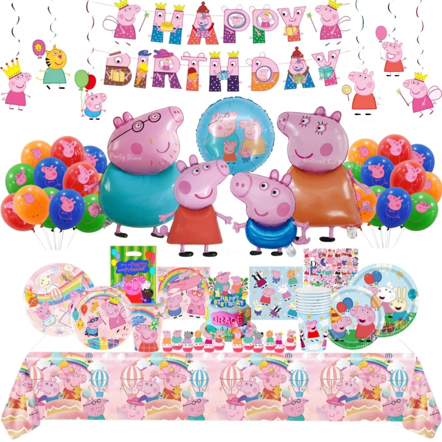 Set de Decoración para Fiesta de Cumpleaños de Peppa Pig con Globos de George, Vajilla Desechable, Pancarta y Fondo - Artículos para Eventos Infantiles, Regalo