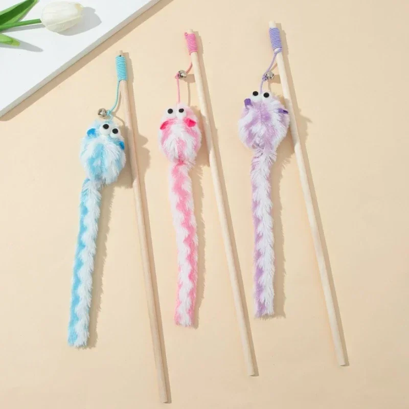 Cat Toys Funny Cat Stick Bouncy Rod Bell Bait Pet Toy Plush Longtail Mouse Stripe Funny Cat Stick Pet Supplies Kitten Accessory