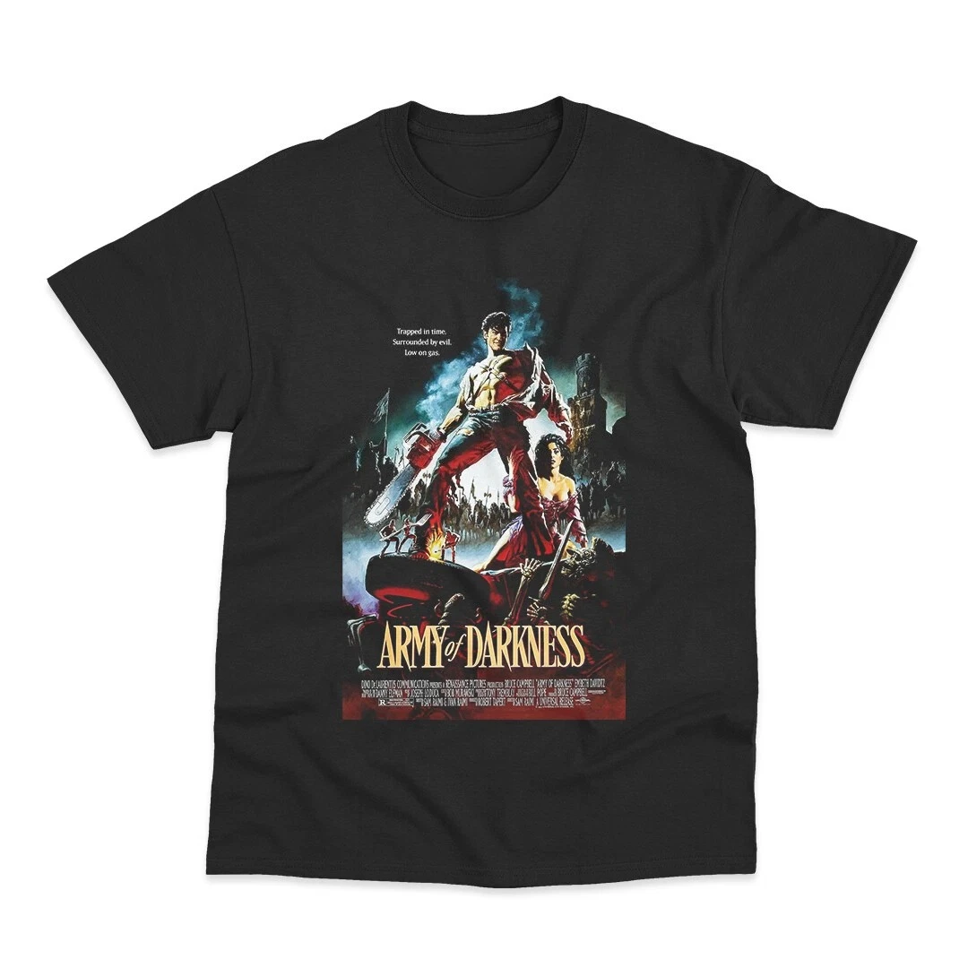 Camiseta Army of Darkness para hombre, camiseta clásica con estampado de culto, terror, comedia, estilo retro, Evil Dead, fantasía, ropa de calle, camiseta informal de manga corta para verano