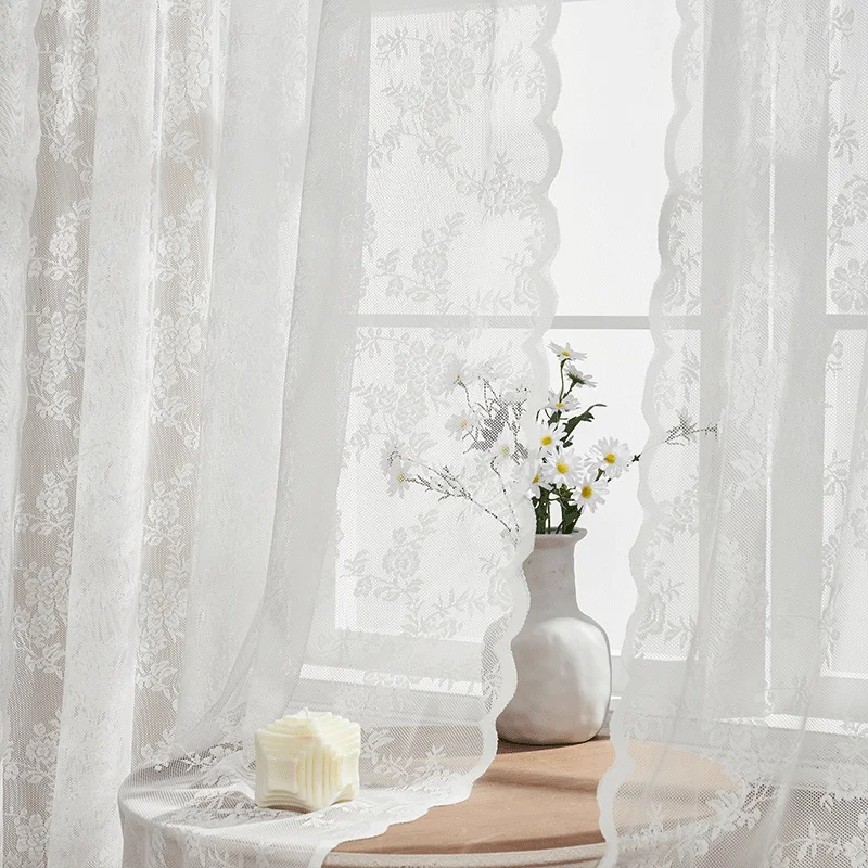 White French Lace Sheer Curtains Rod Pocket Window Treatment Drapes Ready Made for Living Room Bedroom Home Decor