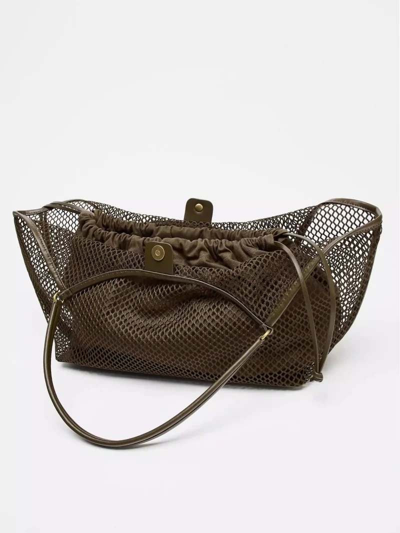 Women's Large Capacity Mesh Beach Travel Shoulder Bag Casual Shopper Tote Beach Toy Storage Hollow Fishing Net Design