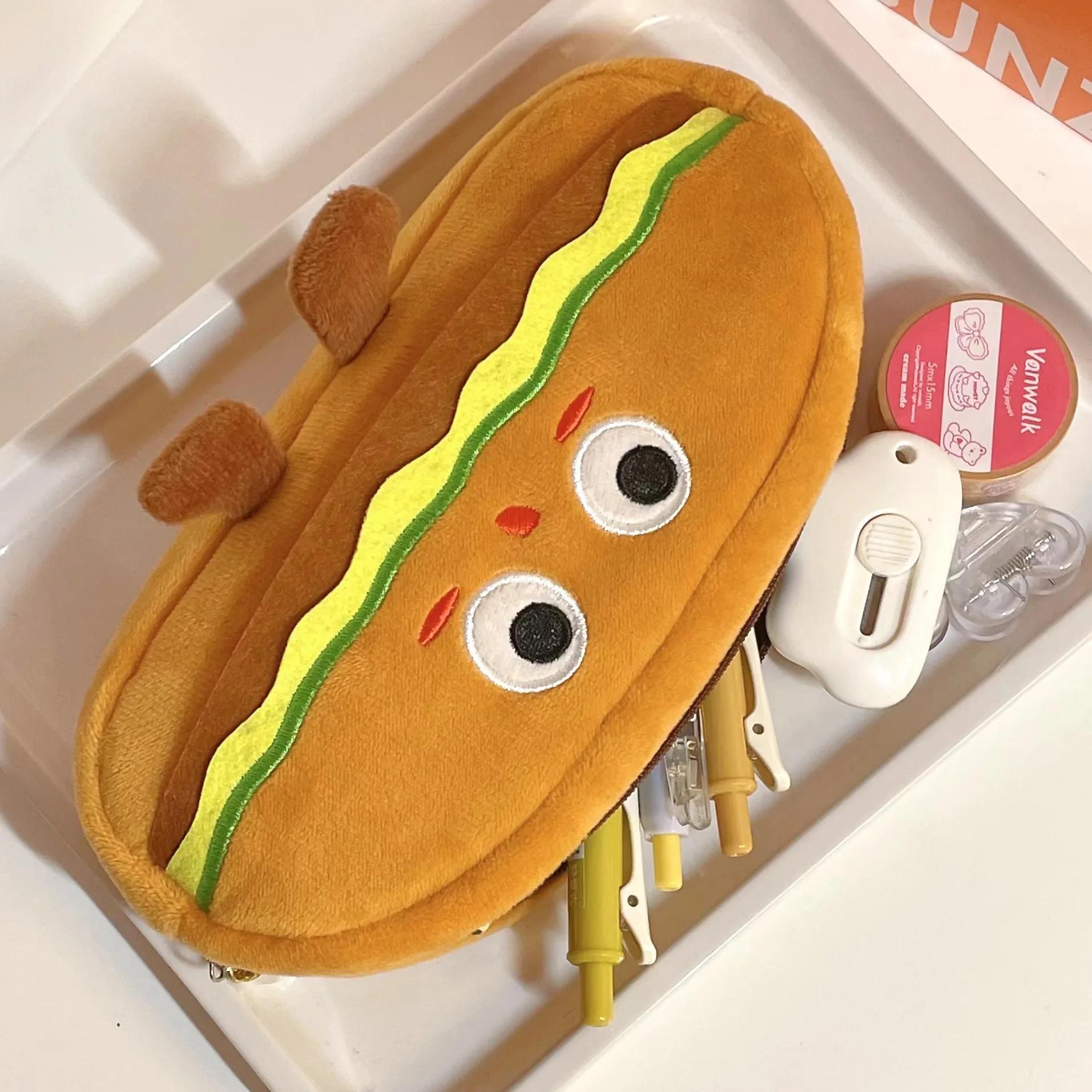 Funny Expression Bread Pencil Case Large Capacity Plush Creative Pencil Bag School Stationery Storage Bag Children Pen CaseGifts