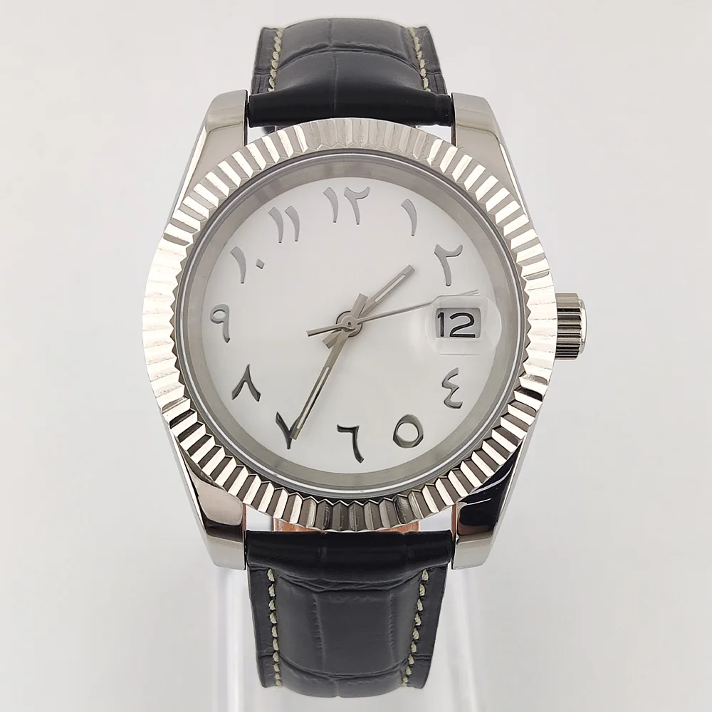 

36mm/39mm NH35 Watch Silver Arabic Numeral Watch High Quality Sapphire Glass Waterproof Case Leather Strap NH35 Movement Watch