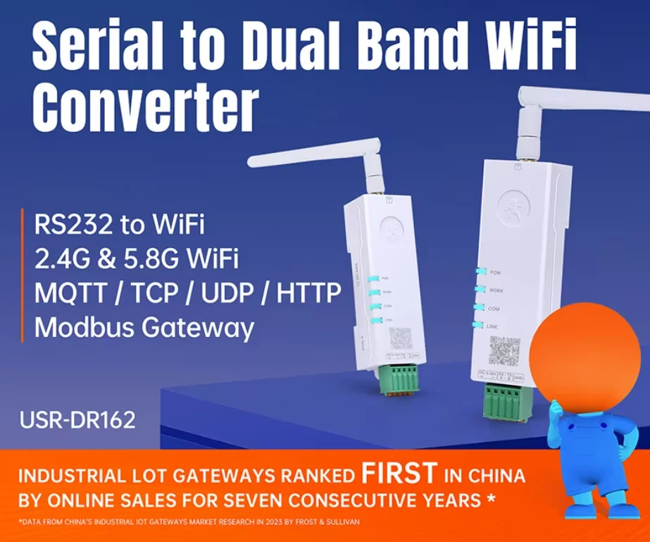 USR-DR162 Szeregowy konwerter serwera RS232 na 2.4G 5.8G WiFi Modbus Gateway z MQTT IEEE802.11 a/b/g/n