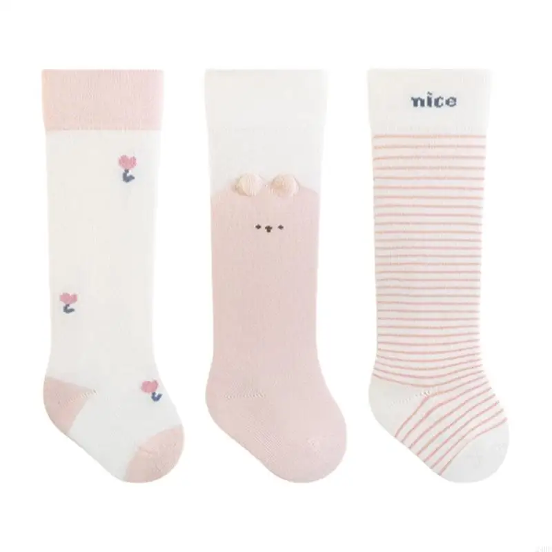 سريعة الجافة بتمشيط القطن الاطفال عالية الجوارب نونسليب مطاطا أعلى جوارب للنشاط في الهواء الطلق ارتداء اليومي 3 زوج 24BE