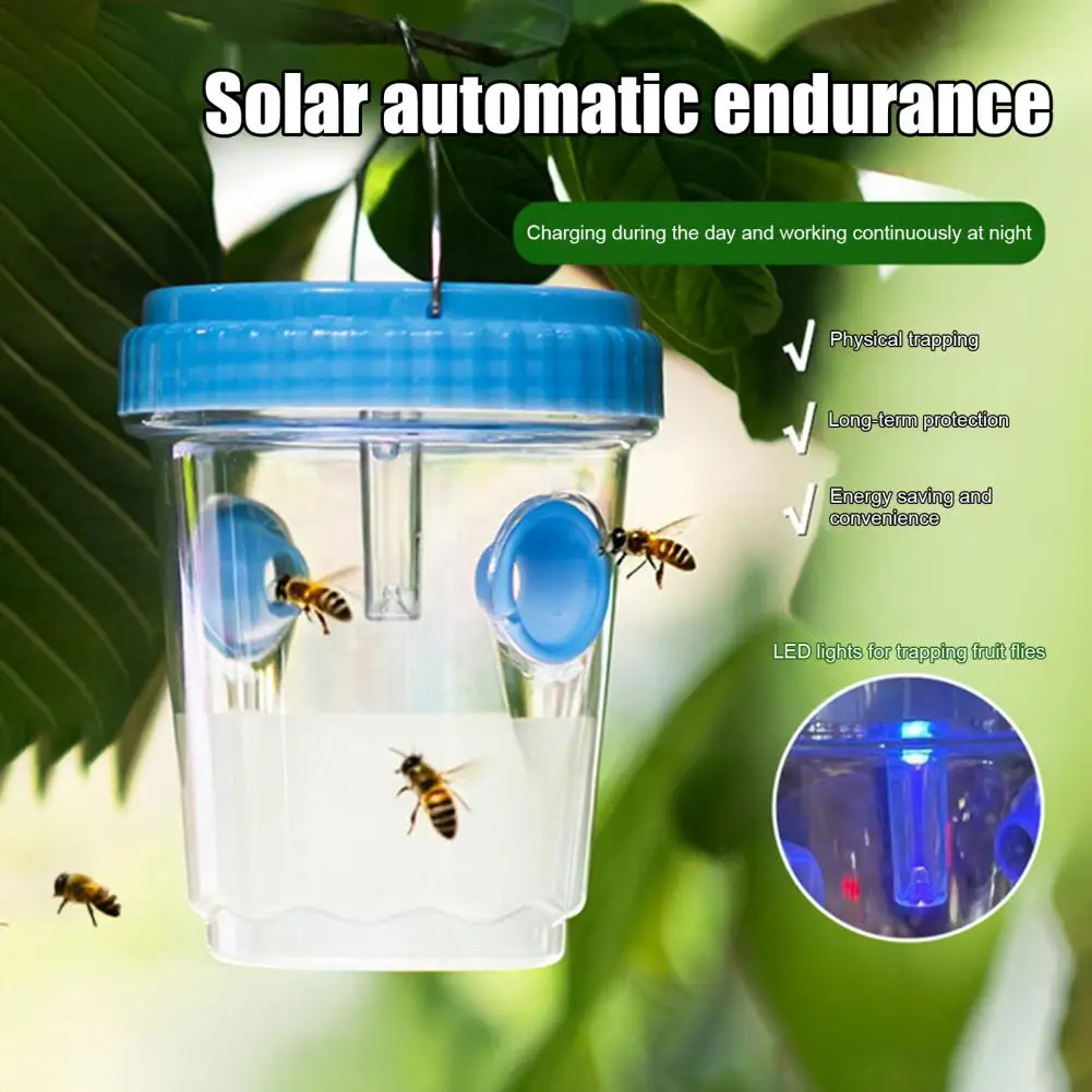 Outdoor Solar Insect Trap Hanging Waterproof Hornet Trap Bucket Reusable Yellow Jacket Trap With LED Light For Garden Backyard