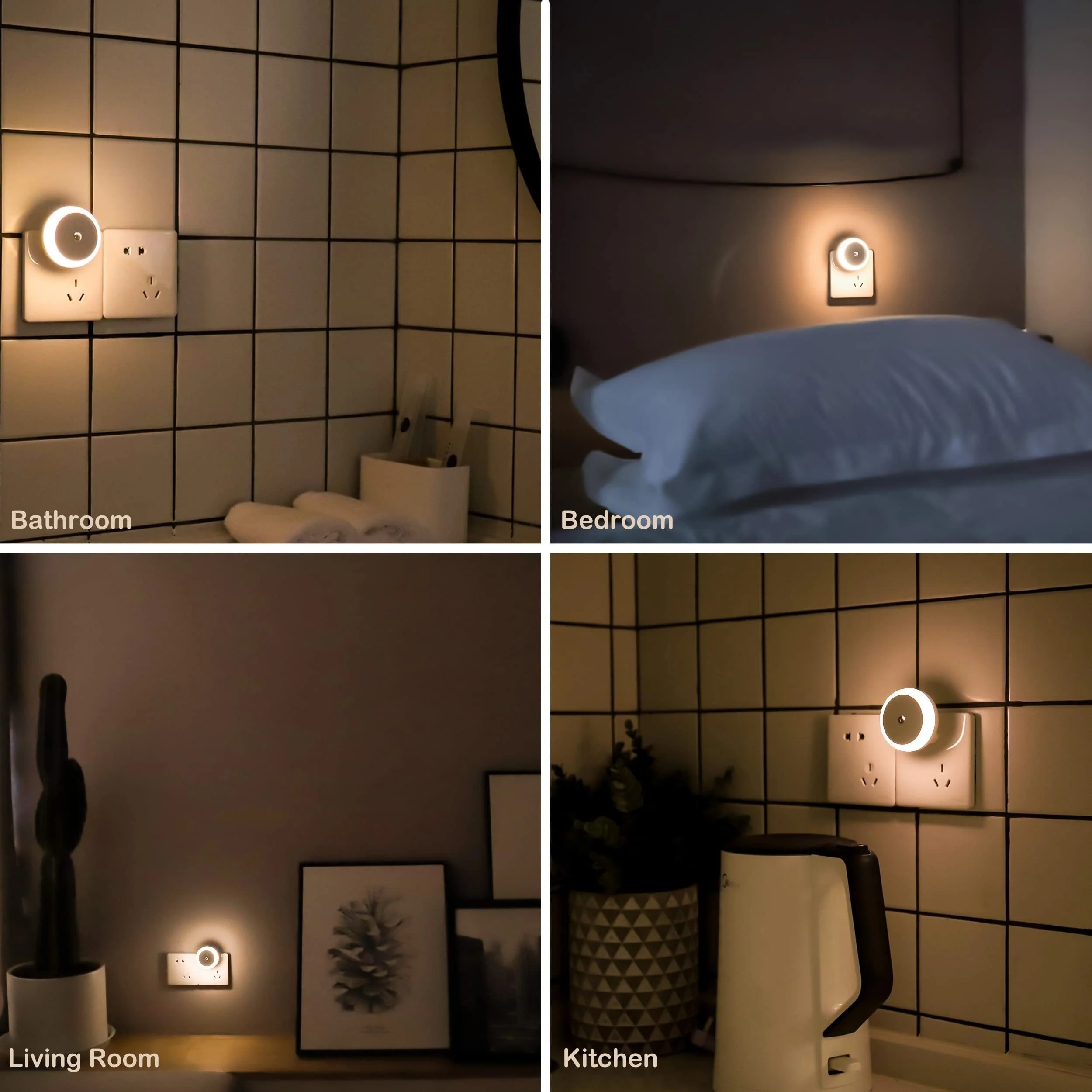1pc Plug-in LED Night Light Dusk To Dawn Sensor Smart Wall Night Light For Bathroom Bedroom Home Kitchen Hallway Round Lamp