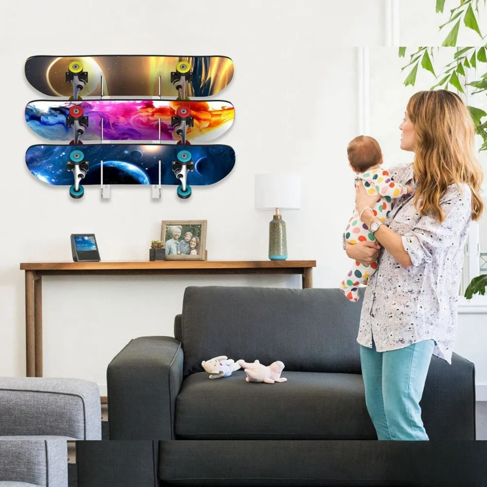 B72A 1 Pasang Rak Skateboard Longboard Ruang Tamu Rak Longboard Dek Terpasang Di Dinding Rak Display Skateboard Snowboard