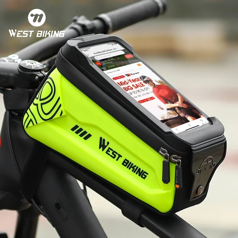 WEST BIKING Bicycle Bag Bike Frame Bag 7.0 inch Phone Case Waterproof Touch Screen MTB Bike Top Tube Handlebar Cycling Bags