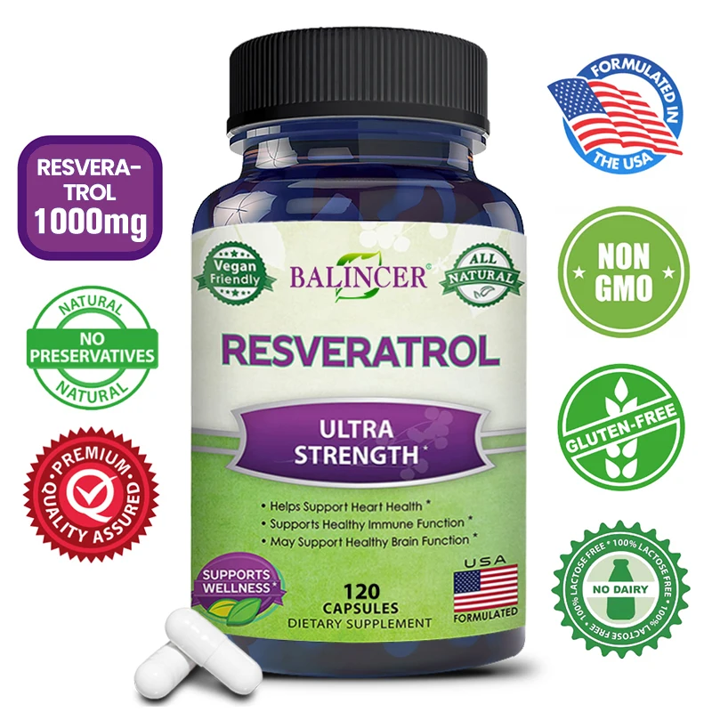 Balincer Resveratrol Capsules สนับสนุนสุขภาพหัวใจและหลอดเลือด สารต้านอนุมูลอิสระ ปรับปรุงภูมิคุ้มกัน และส่งเสริมผิวเรียบเนียน