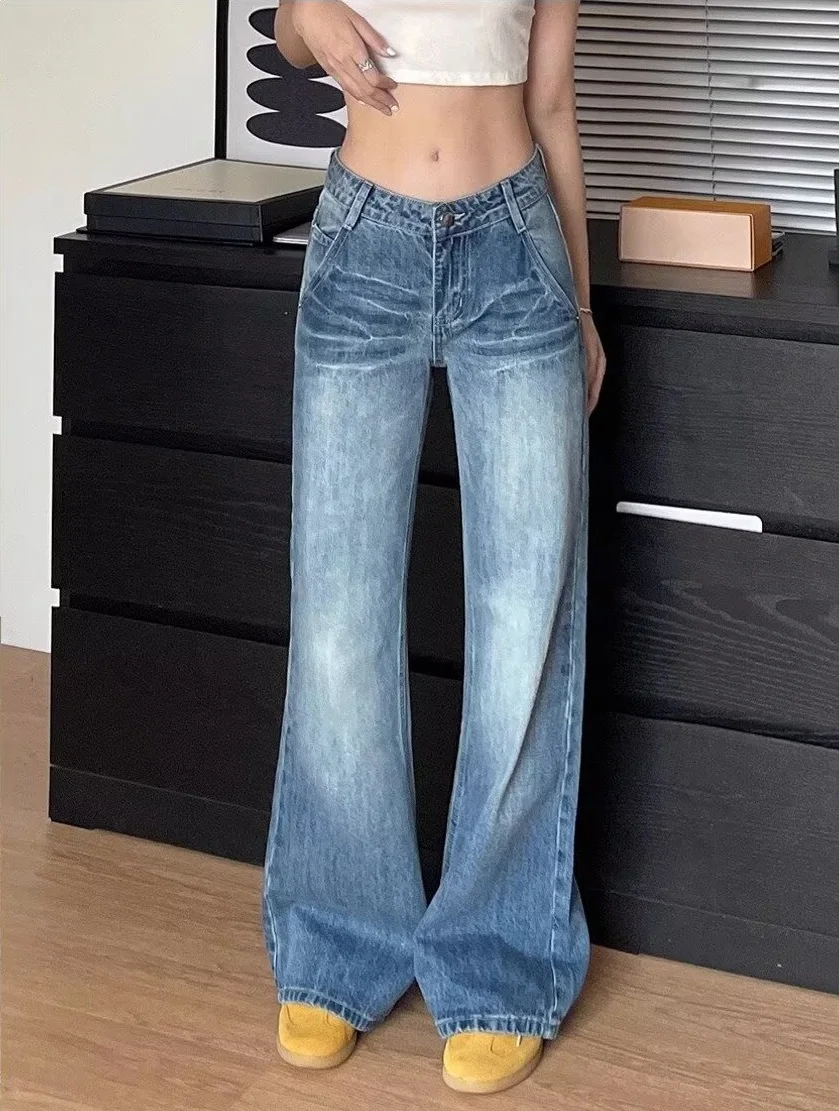 الرجعية Waed واسعة الساق الجينز المرأة فضفاضة تناسب التخسيس الدنيم السراويل ربيع الخريف حجم كبير MM الأمريكية Sle جرس بوت #3