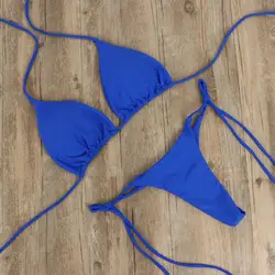 Conjunto de Bikini de Color liso para mujer, traje de baño Sexy con cuello Halter y tirantes, ropa de playa, 2 unidades