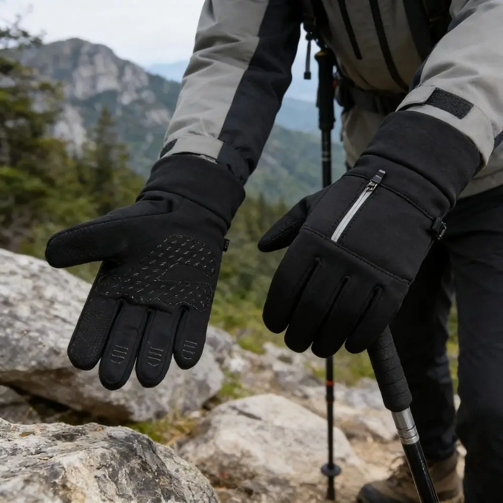 Polyester Winter Cycling Gloves M, L, XL Medium-thick Thermal Full Finger Gloves Wrist Zipper Black Zipper Winter Gloves