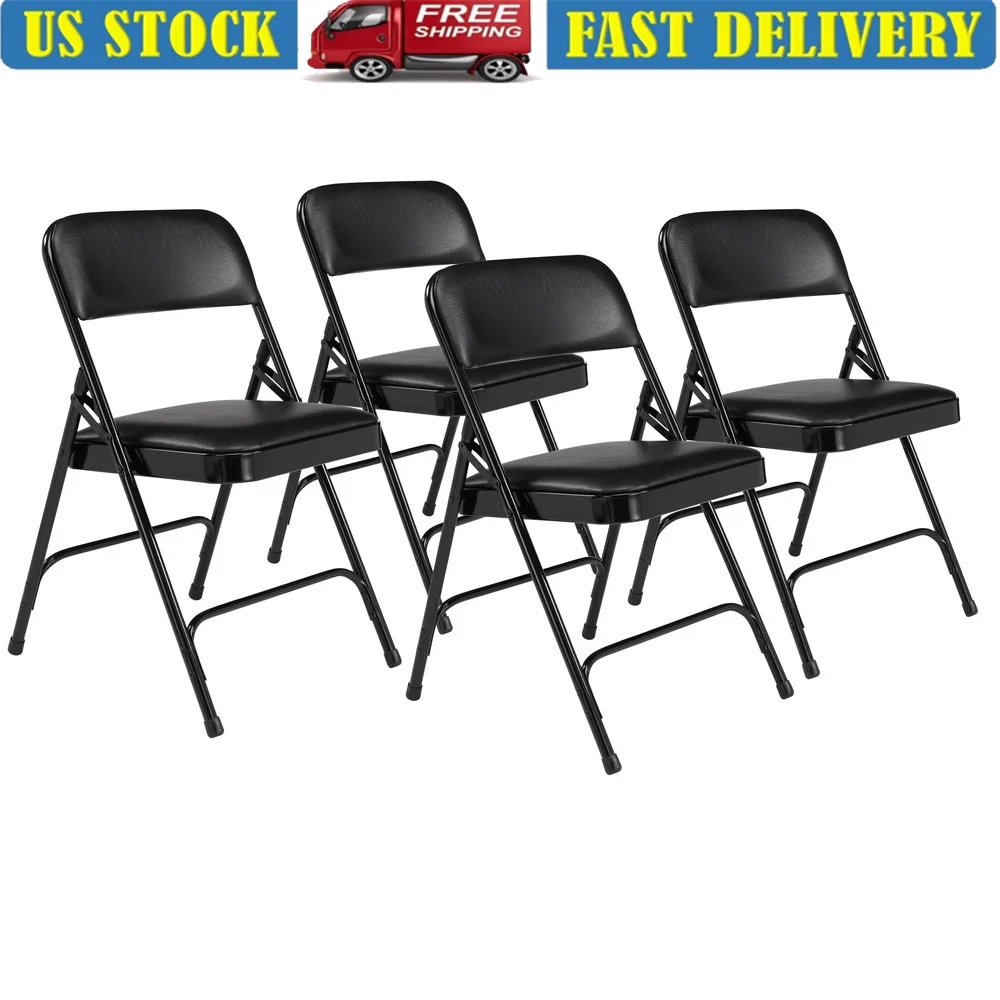 

Pack of 4 Premium Vinyl Upholstered Folding Chairs Double Hinge Heavy Duty Steel Frame Institutional Grade Indoor Use