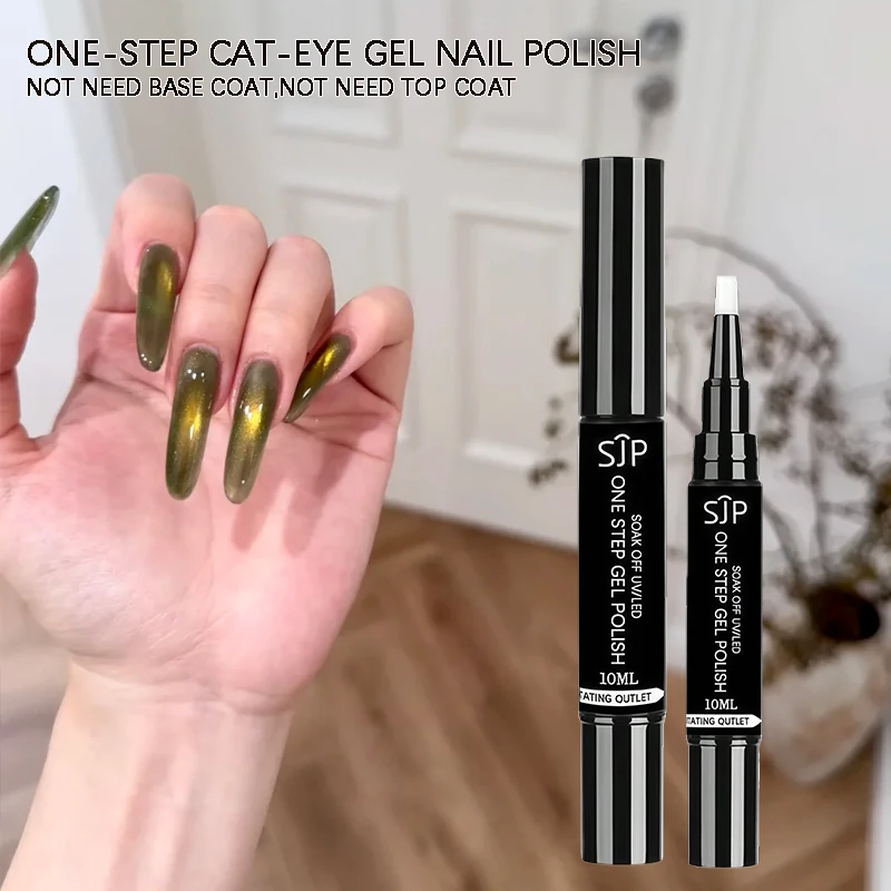 Vernis à ongles vert 5 en 1 pour les yeux de chat en gel en une étape avec protection UV – Aucun manteau de base ou le couche de finition nécessaire, cadeau de Noël parfait pour n