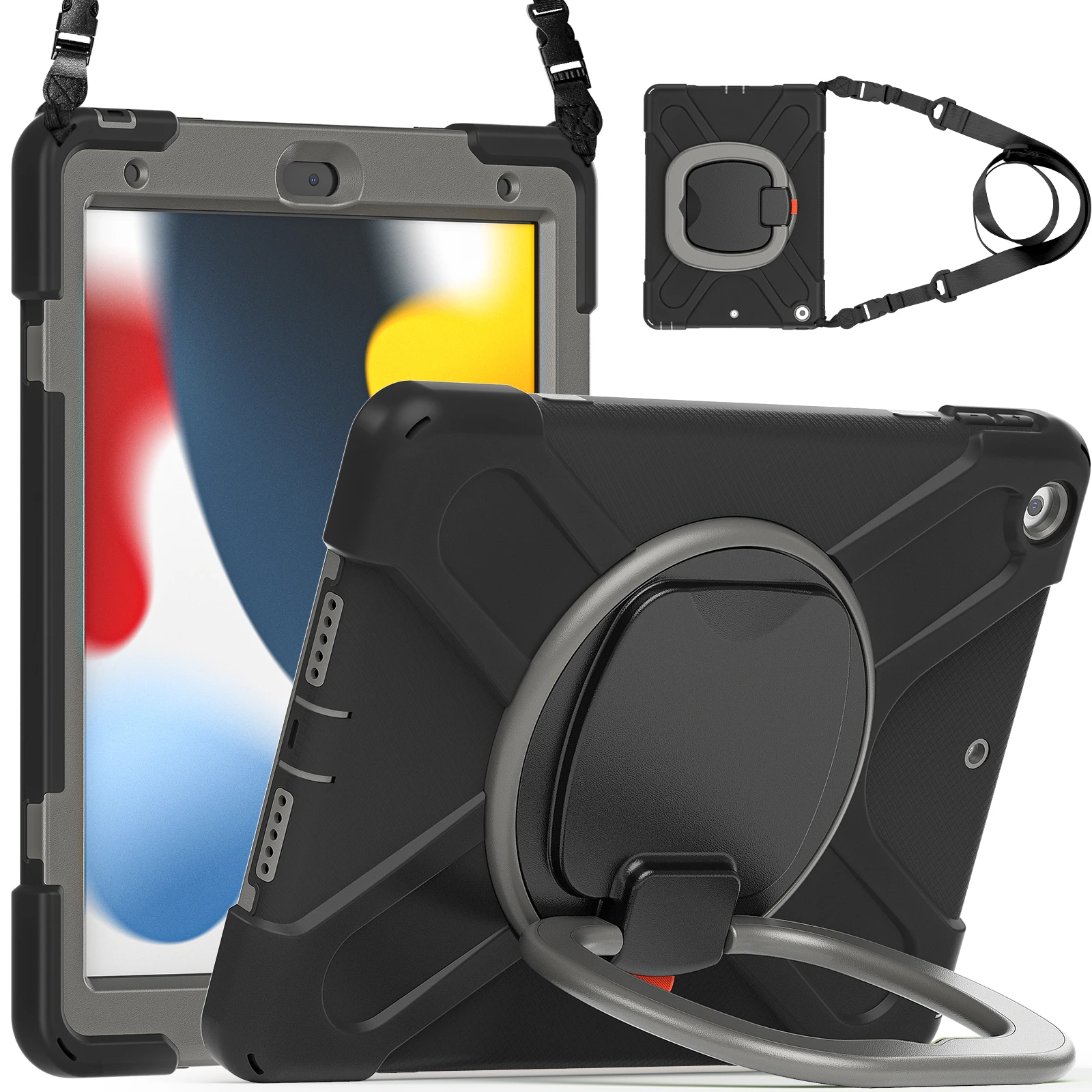 

Armor Case Universal For iPad 10.2 2019 2020 2021 7th 8th 9th Generation 360 Rotating Stand Hybrid Cover With Shoulder Strap