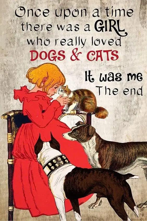 Metal Signs Once Upon A Time There was A Girl Who Really Loved Dogs and Cats It was Me The End Tin Sign Cafe bar Home Wall Art D