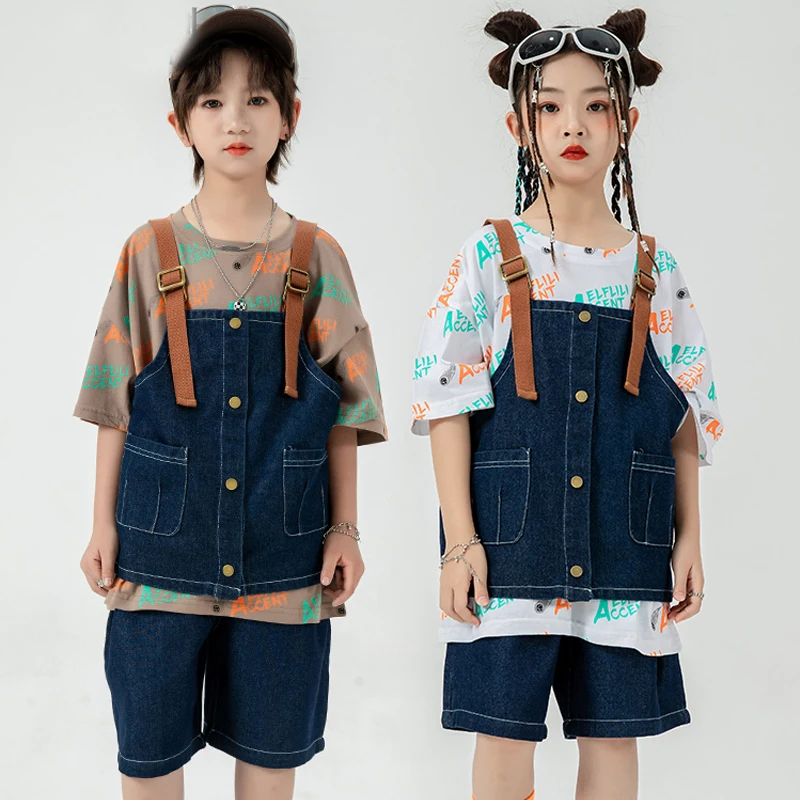 

New Kids Cool Hip Hop Clothing Boys Street Wear Girls Jazz Dance Costume Children Stage Performance Set Kpop Outfit SL8587