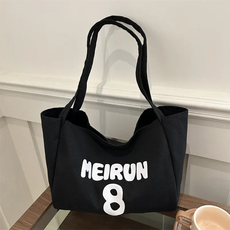 

Student class canvas bag women's letter tote bag large capacity cloth bag