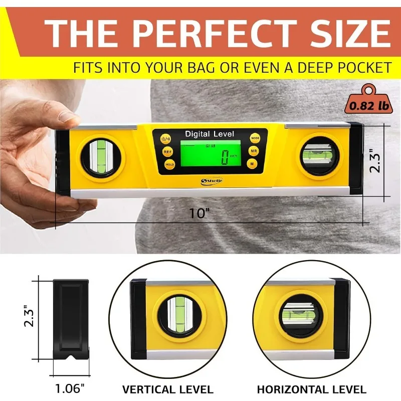 Digital Level Digital Level - Digital Magnetic Level: 10 Inch Torpedo Level And Protractor, Bright Lcd Display, Audio Indicator