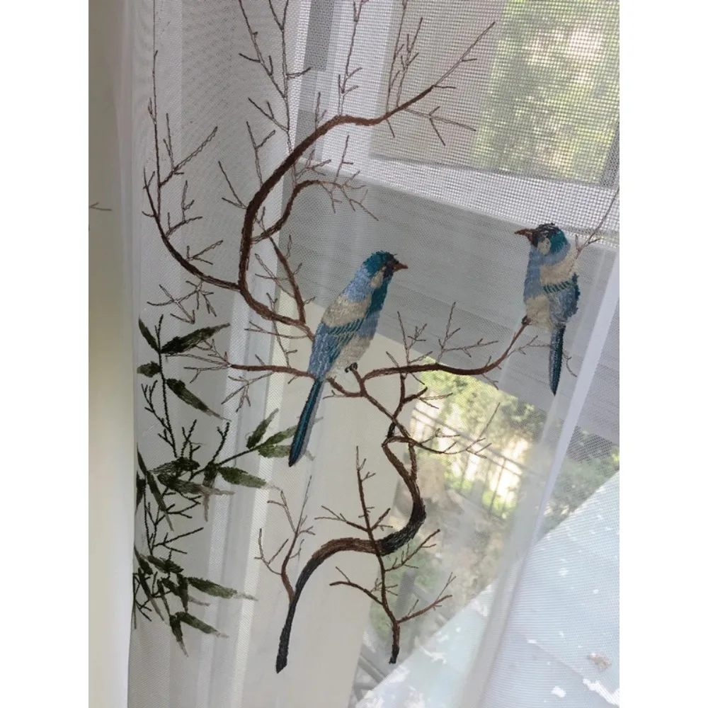 

Custom New Chinese Embroidered Bird Leaf Curtains for Living Room Bedroom Floor To Ceiling Window Blackout Thermal Insulated
