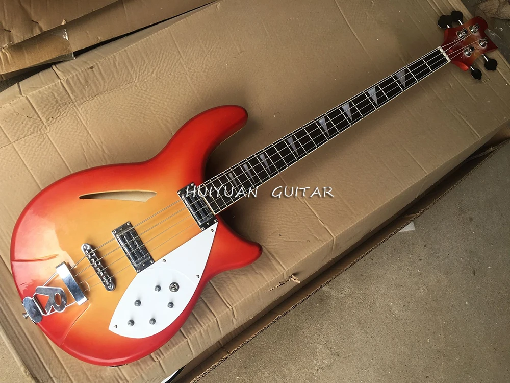 4 Strings Cherry Red Semi-hollow Electric Bass with Rosewood Fretboard,Providing Customized Service