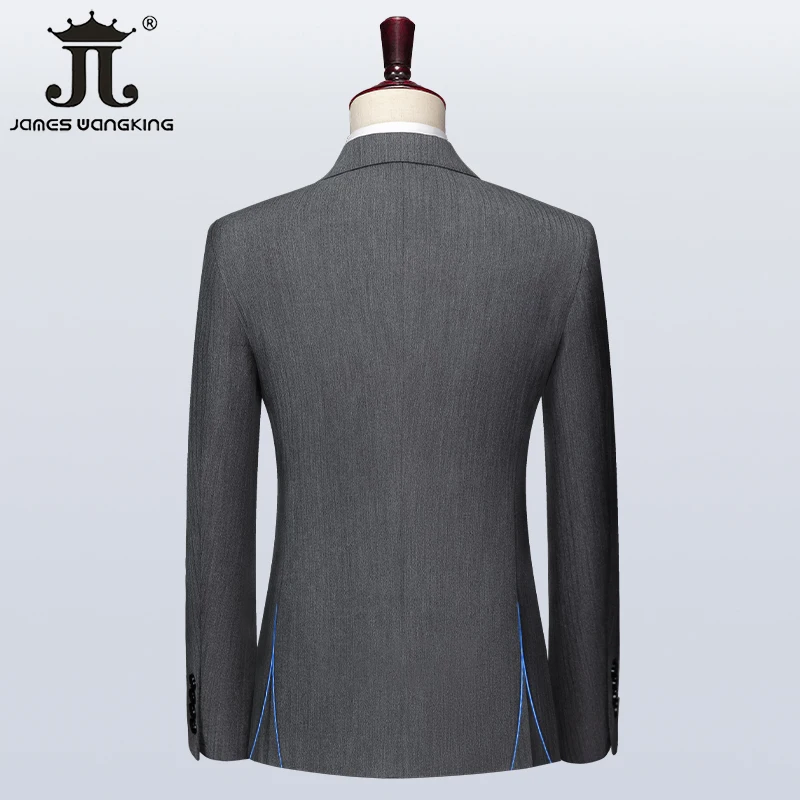 ( Jacket + Vest + Pants) Senior Gray Men\'s Suit 3 Piece Slim Prom Tuxedo Business Casual Formal Workwear Groom Wedding Dress 5XL