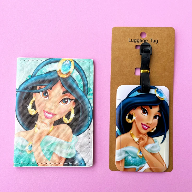 1 set porta passaporto Disney Princess e etichette per bagagli copertina per passaporto da viaggio etichetta per bagagli porta carte d\'identità