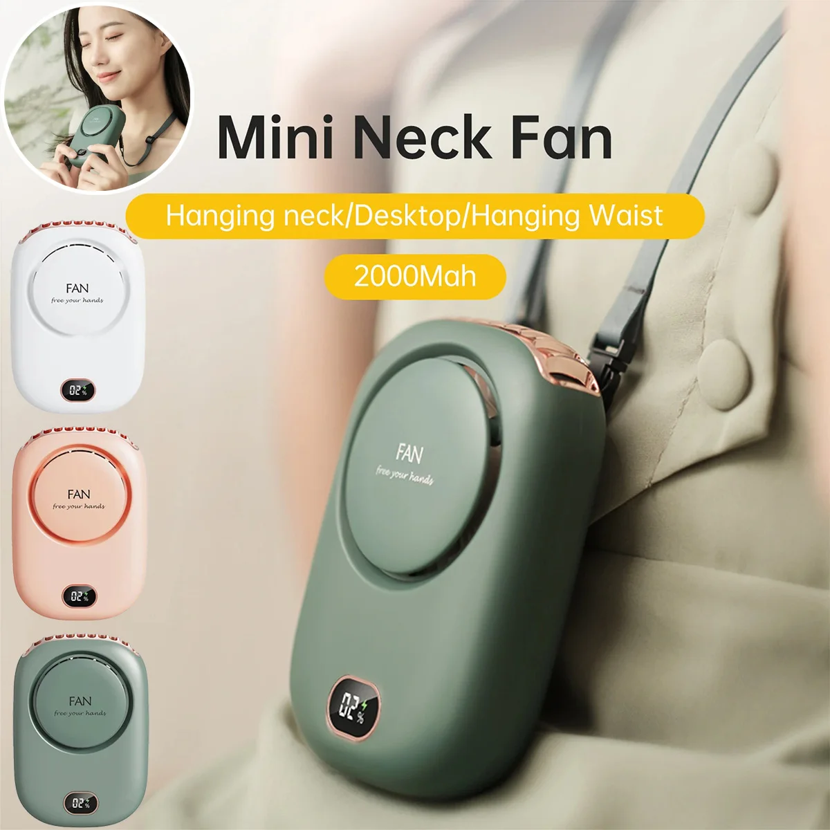 

Портативный мини-подвесной вентилятор на шею, перезаряжаемый через USB ручной вентилятор с регулируемым ремешком, безлопастной охлаждающий вентилятор, спорт на открытом воздухе, путешествия