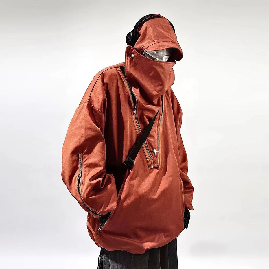 Moda Techwear giacche cappotto Cargo con cappuccio tasche con cerniera Pullover giacca da uomo Hip Hop Harajuku Streetwear giacca uomo oversize